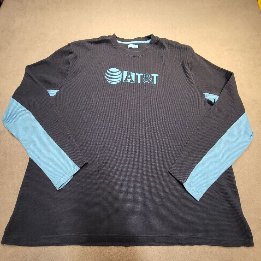 ATT AT&T Employee Shirt Mens 3XL Blue Waffle Knit Long Sleeve Pullover